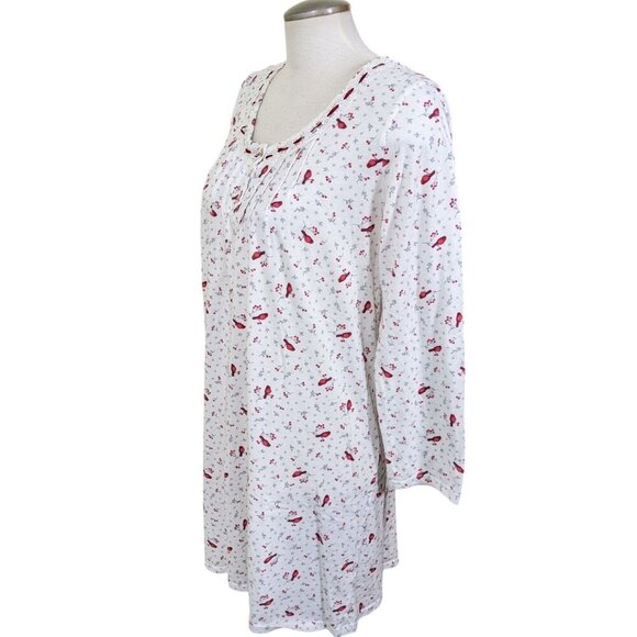 Aria Nightgown Womens M White Red Cardinal Soft Fleece Long Sleeve Grannycore - Picture 5 of 8